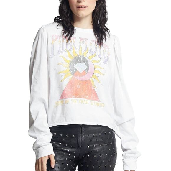 RECYCLED KARMA Pink Floyd Shine on You Puff Sleeve Crop Top Women's Large - Picture 1 of 10